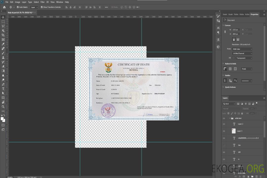 Modèle PSD de certificat de décès en Afrique du Sud template Modèle PSD de certificat de décès en Afrique du Sud template